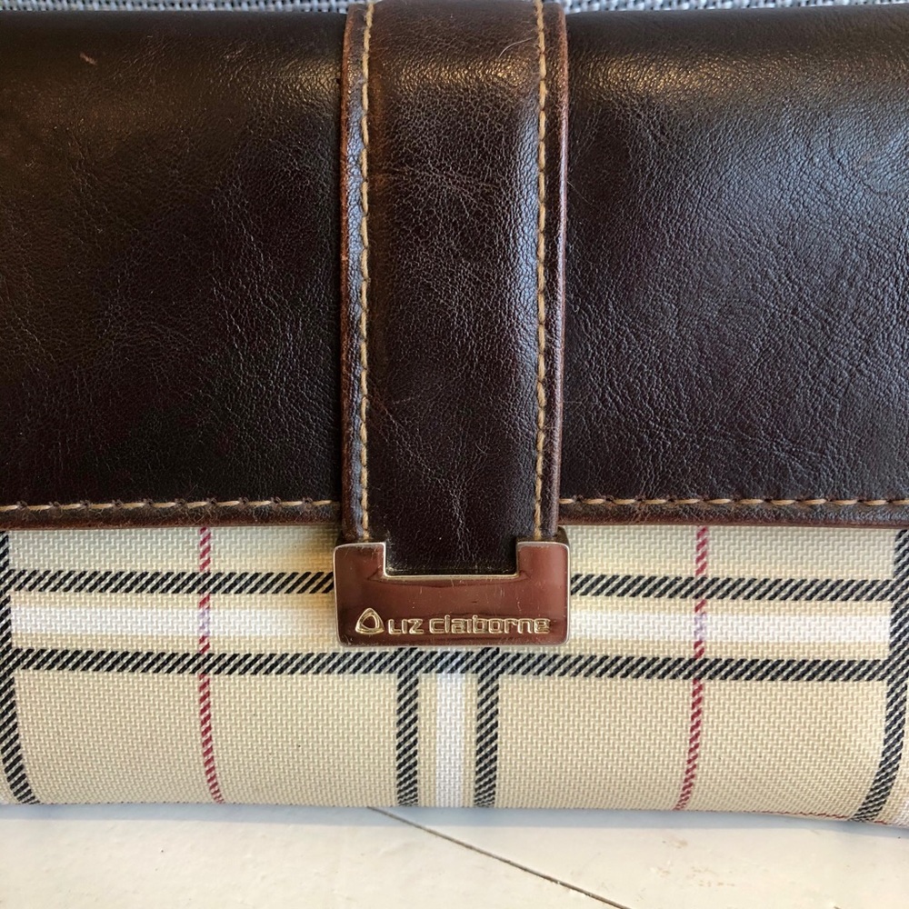 SOLD!! Liz Claiborne wallet brown vegan leather & plaid
